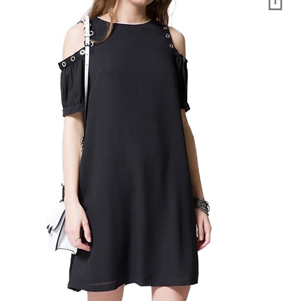 Little Black Dress Chiffon Cold Shoulder Grommet